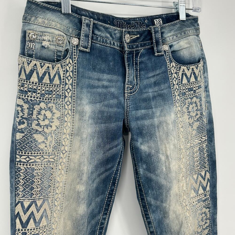 VTG Y2k Women's Low Rise Stone Wash MISS ME Aztec Cuffed Signature Skinny Jeans - Picture 2 of 7